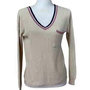 Hippie Rose sweater, tan, sporty, laid back, preppy, athleisure, Y2K inspired